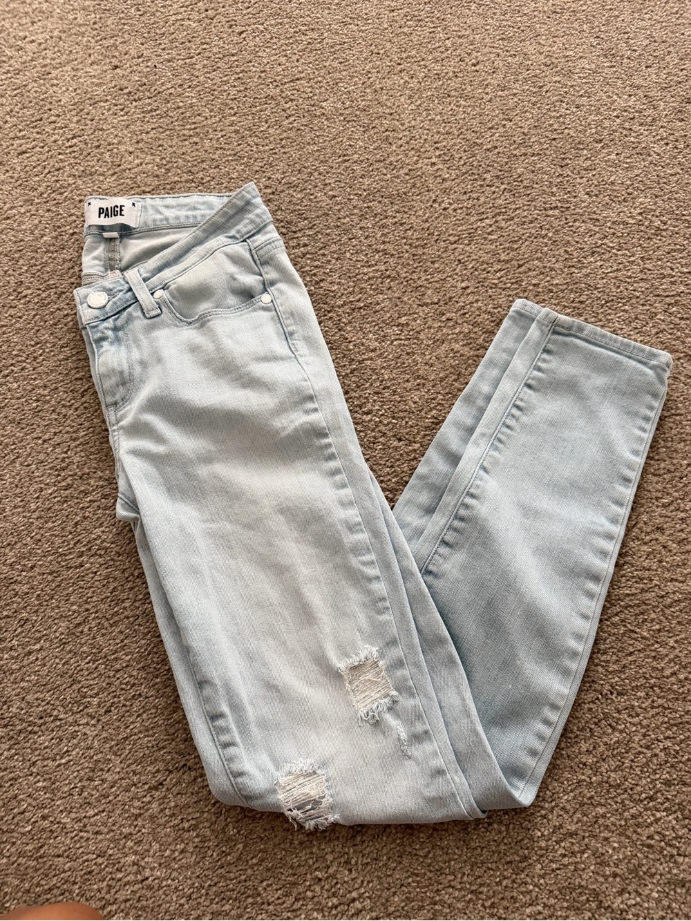 PAIGE Light Blue Skinny Jeans with Ripped Knees